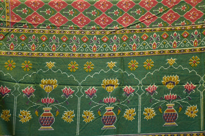 White Raw Silk Dress Material with Patola Dupatta & Coordinated Neck Work