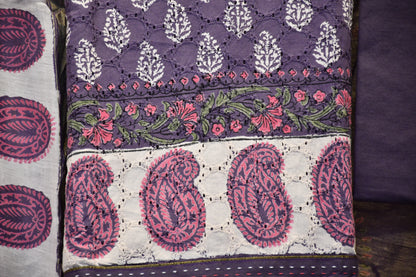Purple Chikankari & Handblock Print Dress Material – Astitva Collection