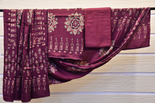 Wine Modal Silk Handblock Print Dress Material – Astitva Collection