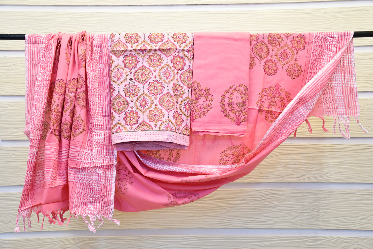 Pink Handblock Printed Dress Material Set – Astitva Collection