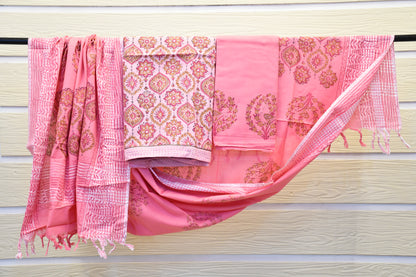 Pink Handblock Printed Dress Material Set – Astitva Collection