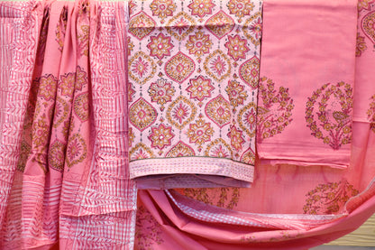 Pink Handblock Printed Dress Material Set – Astitva Collection