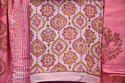 Pink Handblock Printed Dress Material Set – Astitva Collection