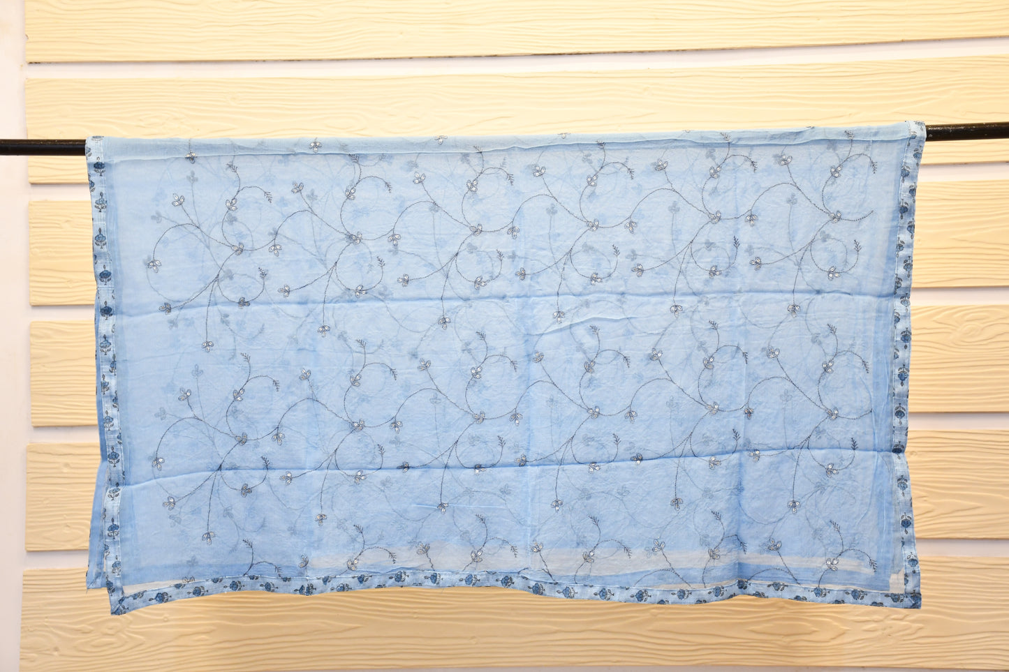 Light Blue Handblock Printed Dress Material with Handwork – Astitva Collection