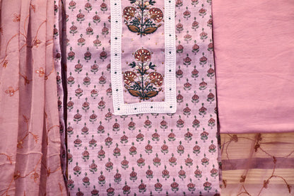 Pink Handblock Print Dress Material with Handwork – Astitva Collection