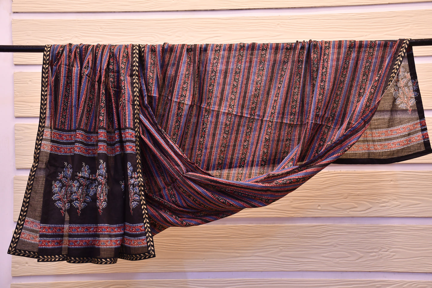 Black & Crimson Ajrakh-Style Printed Dress Material