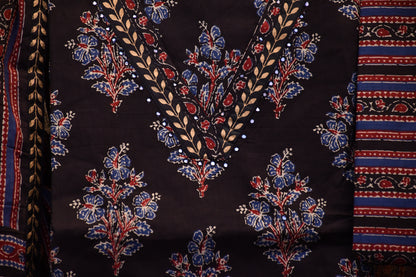 Black & Crimson Ajrakh-Style Printed Dress Material