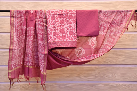 Pink Chikankari & Handblock Printed Dress Material – Astitva Collection