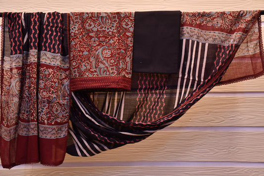 Elegant Red Floral Handblock Printed Dress Material – Astitva Collection