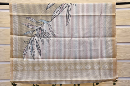 Beige Raw Silk Dress Material with Handwork & Handblock Dupatta – Astitva Collection