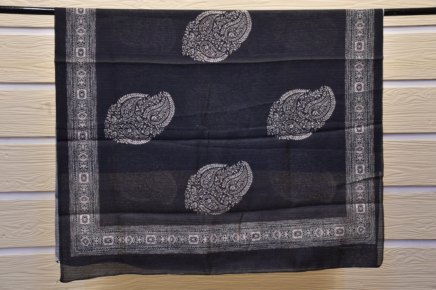 Black Raw Silk Dress Material with Handwork & Handblock Dupatta – Astitva Collection