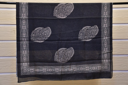 Black Raw Silk Dress Material with Handwork & Handblock Dupatta – Astitva Collection