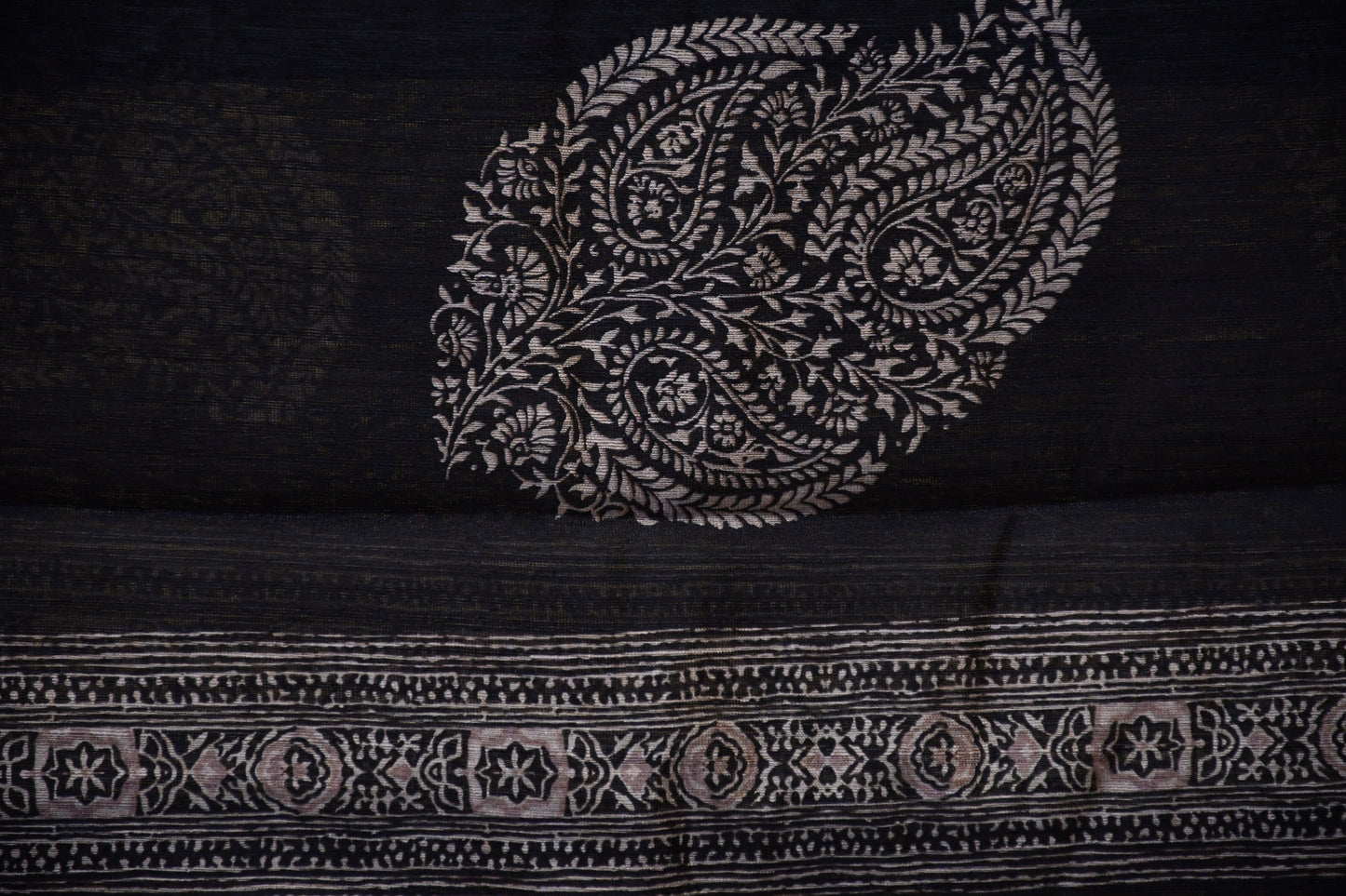 Black Raw Silk Dress Material with Handwork & Handblock Dupatta – Astitva Collection
