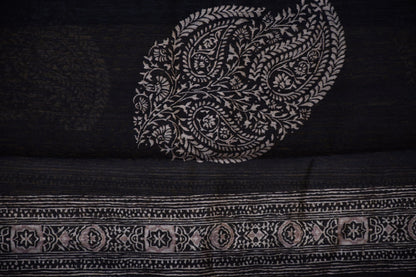Black Raw Silk Dress Material with Handwork & Handblock Dupatta – Astitva Collection