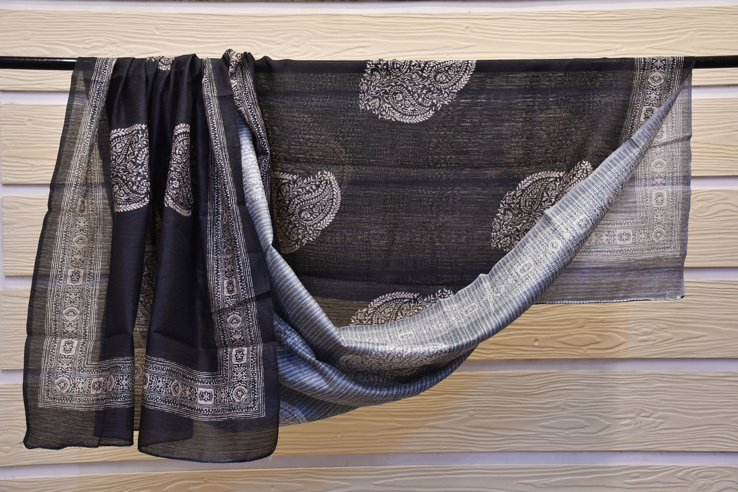 Black Raw Silk Dress Material with Handwork & Handblock Dupatta – Astitva Collection