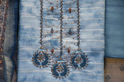 Sky Blue Dress Material with Intricate Neck Work & Work In Dupatta -Astitva Collection