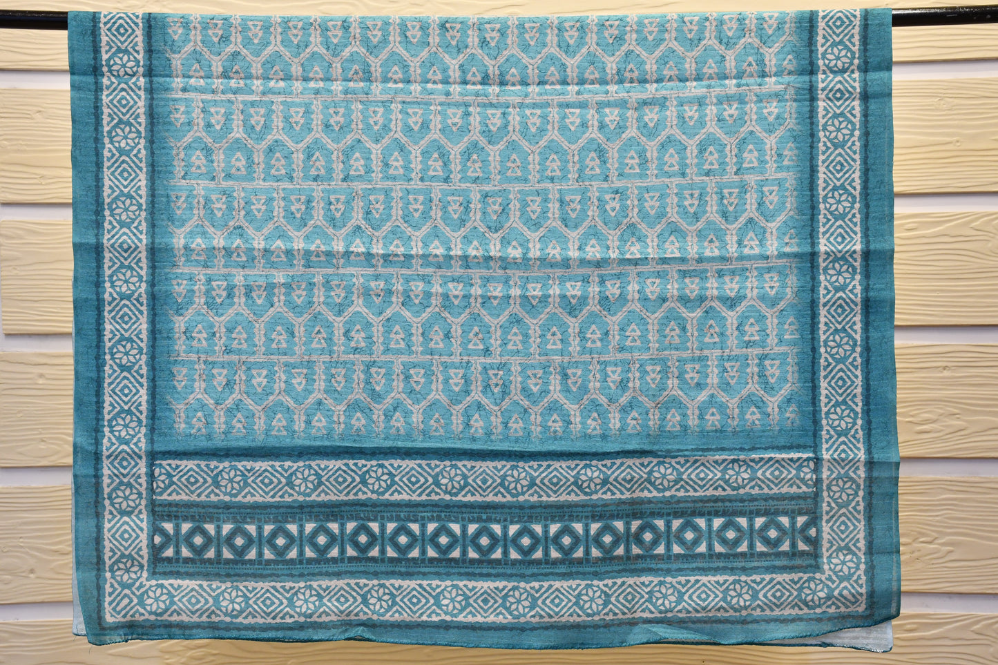 Raw Silk Dress Material with White Pearl Handwork & Printed Dupatta