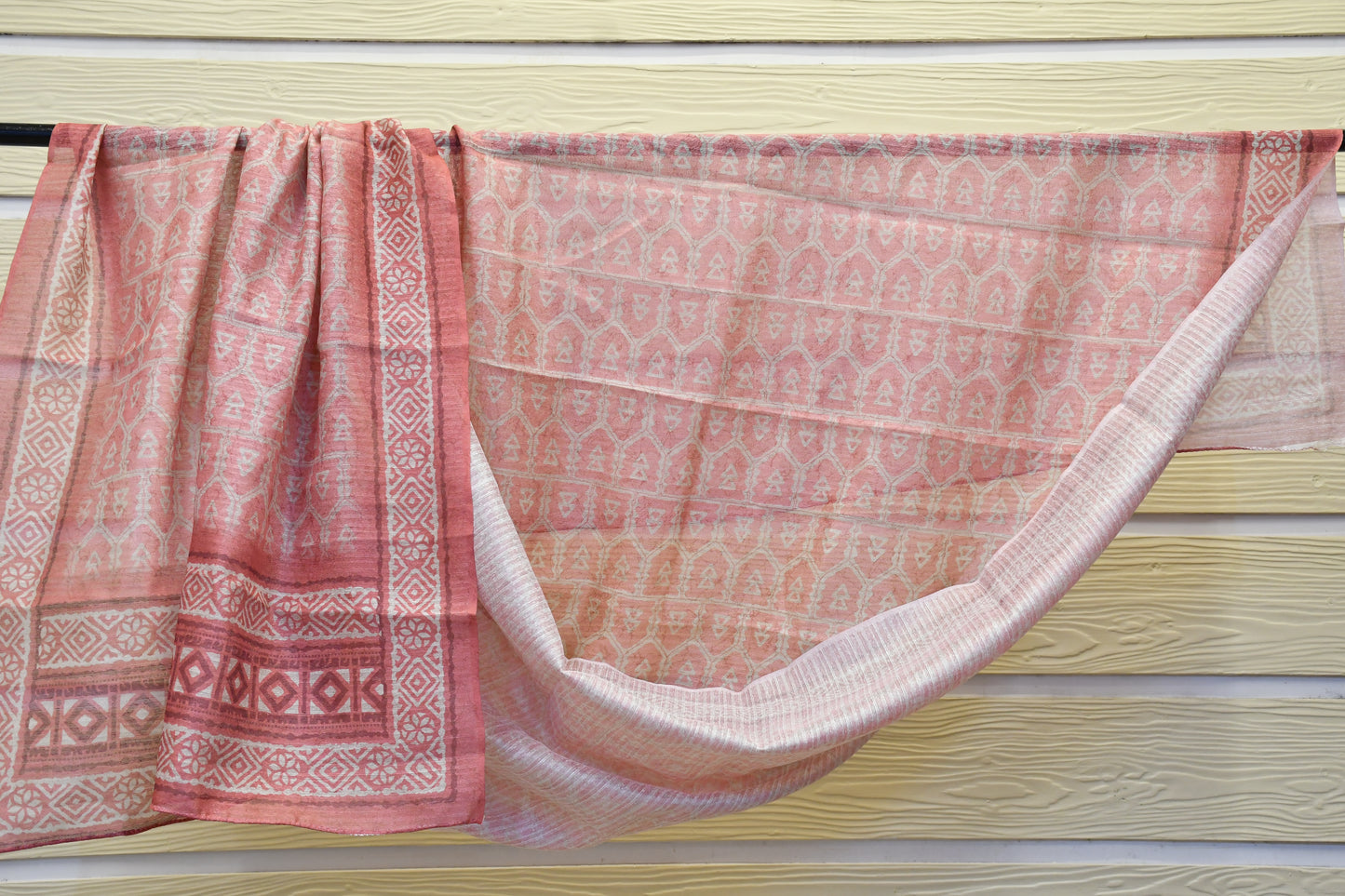 Raw Silk Dress Material with White Pearl Handwork & Printed Dupatta