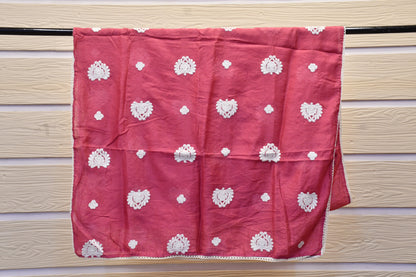 Mauve Dress Material with Kashmiri-Style Neck Embroidery & Matching Dupatta