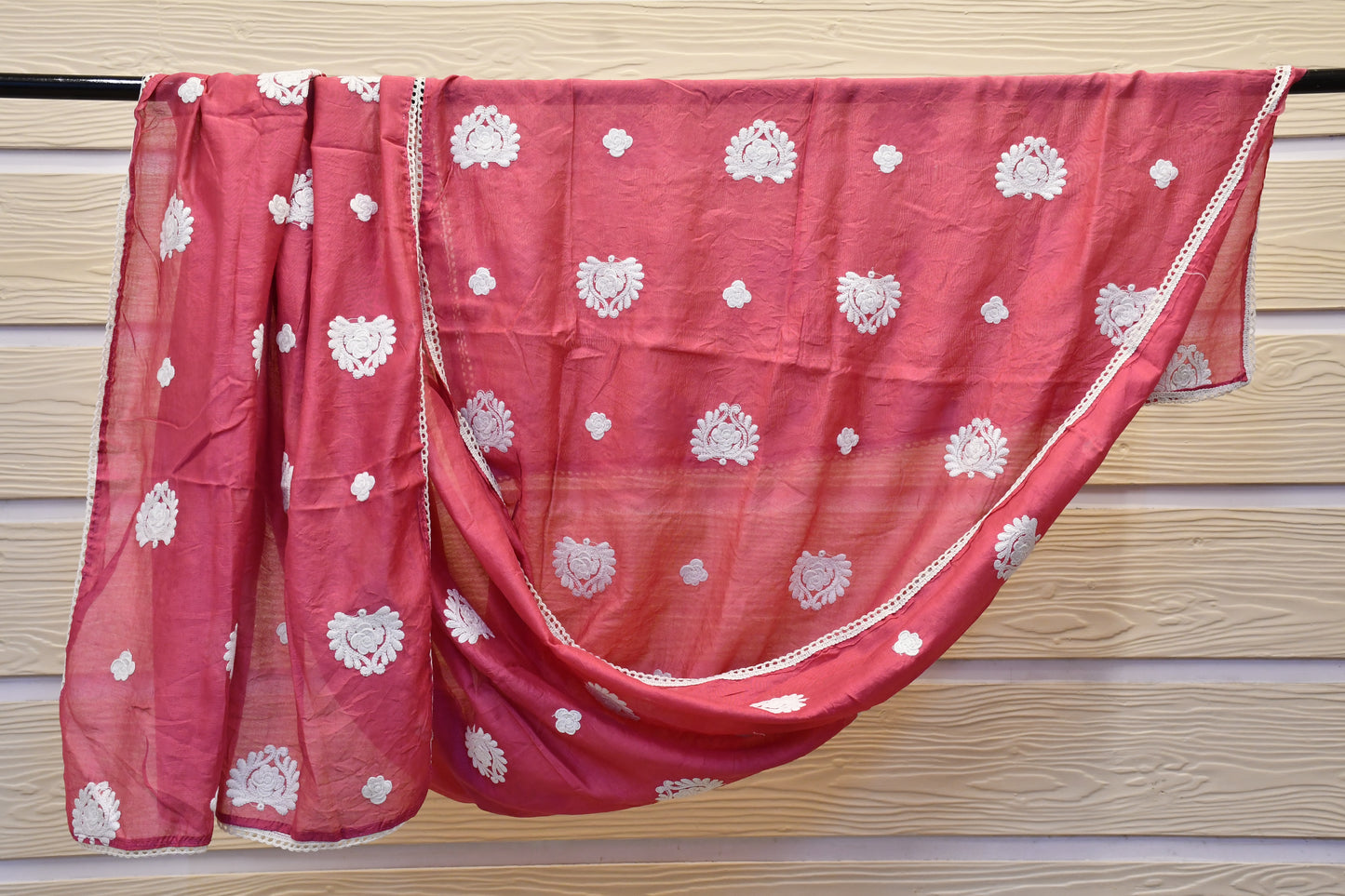 Mauve Dress Material with Kashmiri-Style Neck Embroidery & Matching Dupatta