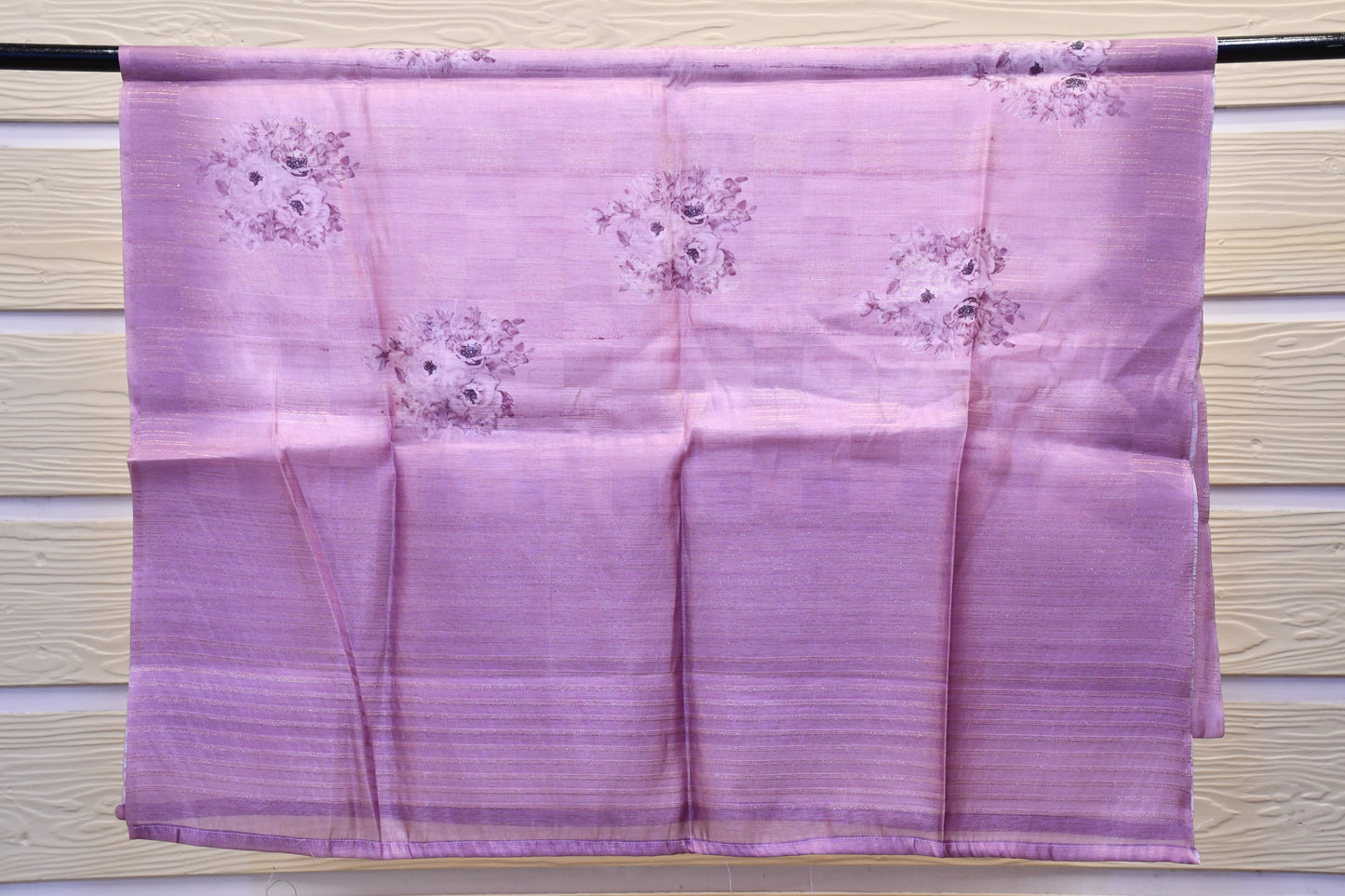 Off-White Muslin Dress Material with Lilac Neck Work & Printed Dupatta