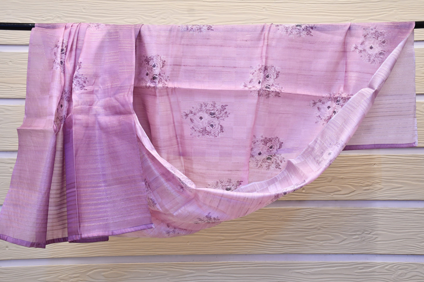 Off-White Muslin Dress Material with Lilac Neck Work & Printed Dupatta