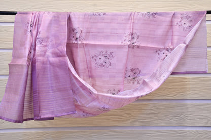 Off-White Muslin Dress Material with Lilac Neck Work & Printed Dupatta