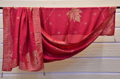 Hot Pink Dress Material with Golden Embroidery & Foil Work Floral Dupatta