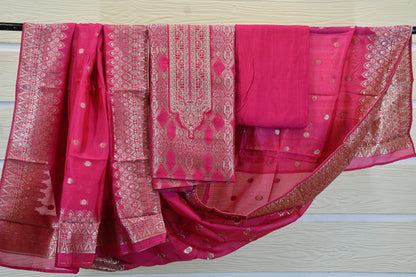 Rani Pink Banarasi Silk Suit Set