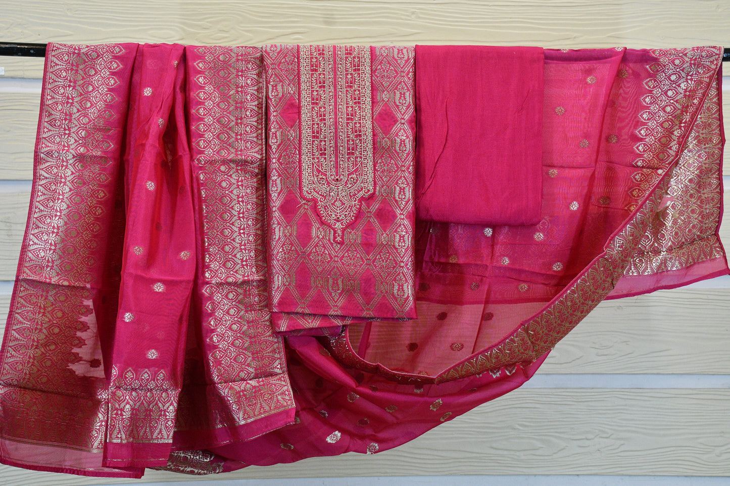 Rani Pink Banarasi Silk Suit Set