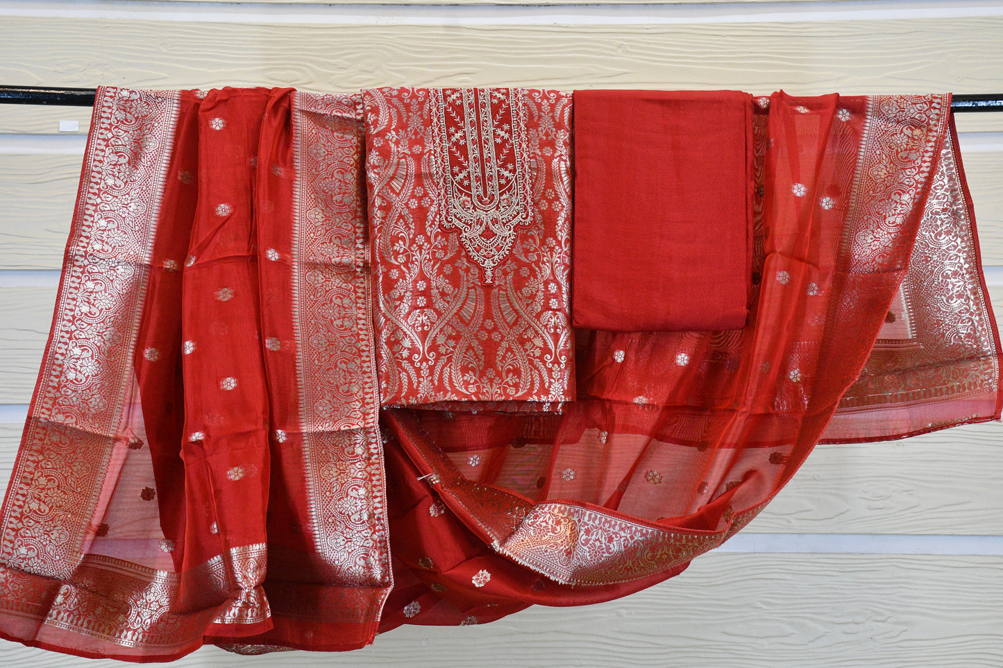Classic Red Banarasi Silk Suit Set