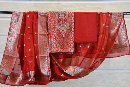 Classic Red Banarasi Silk Suit Set