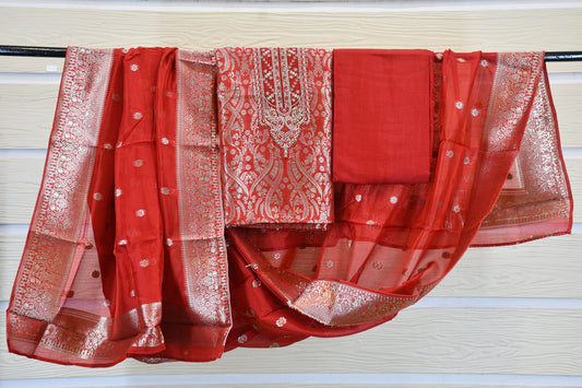 Classic Red Banarasi Silk Suit Set