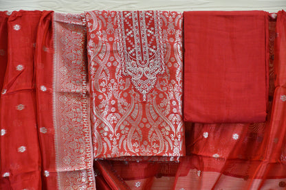 Classic Red Banarasi Silk Suit Set