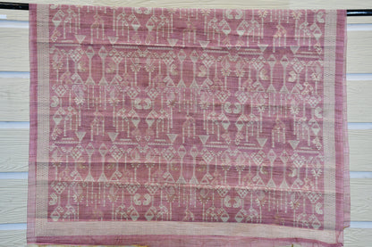 Dusky Rose Handwoven Linen Dress Material with Tribal-Inspired Zari Motifs & Tasselled Dupatta