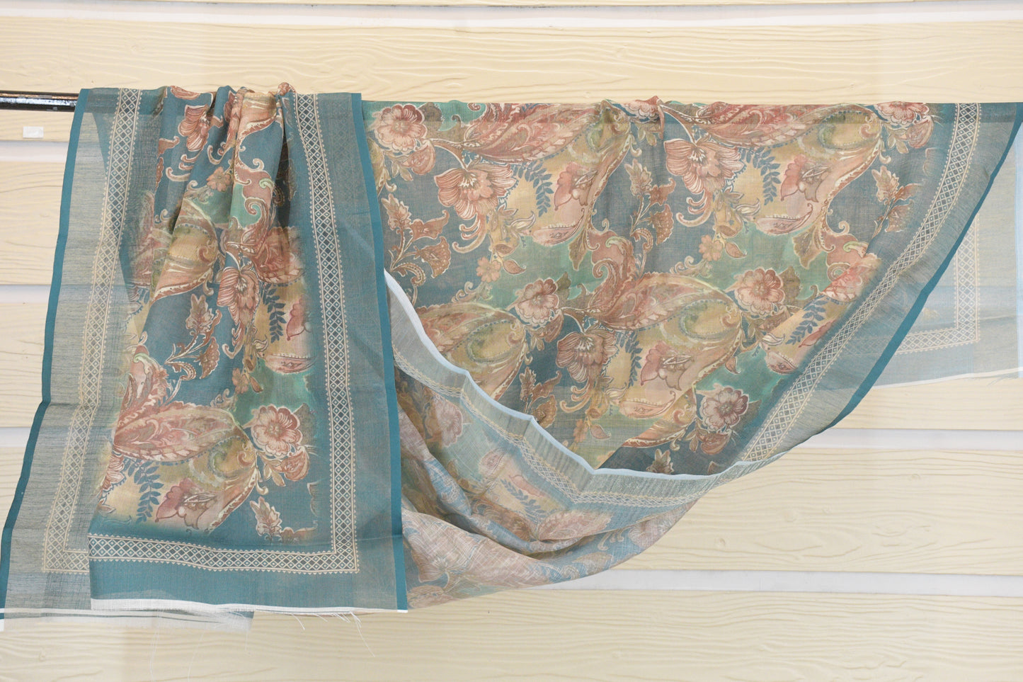 Teal Blue Digital Floral Print Dress Material