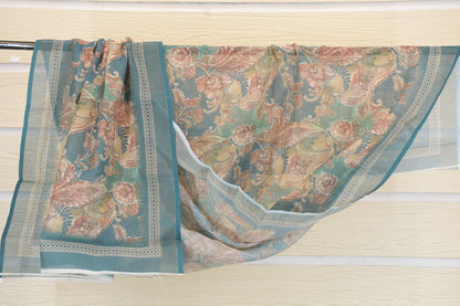 Teal Blue Digital Floral Print Dress Material