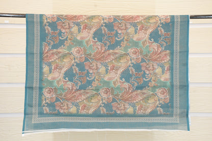 Teal Blue Digital Floral Print Dress Material