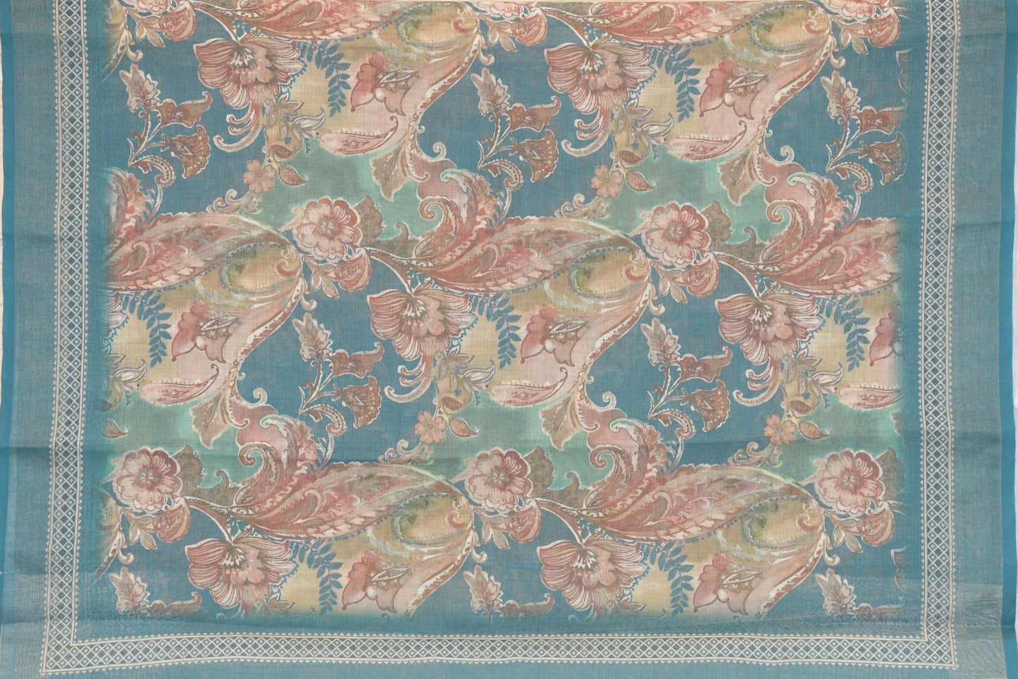 Teal Blue Digital Floral Print Dress Material