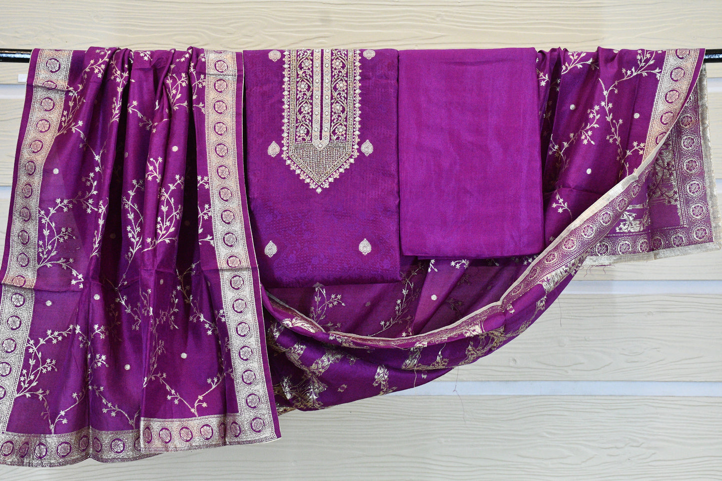 Royal Purple Embroidered Dress Material
