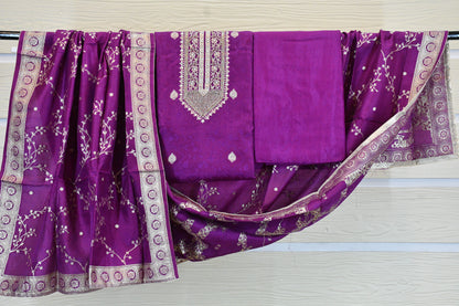 Royal Purple Embroidered Dress Material