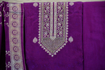 Royal Purple Embroidered Dress Material