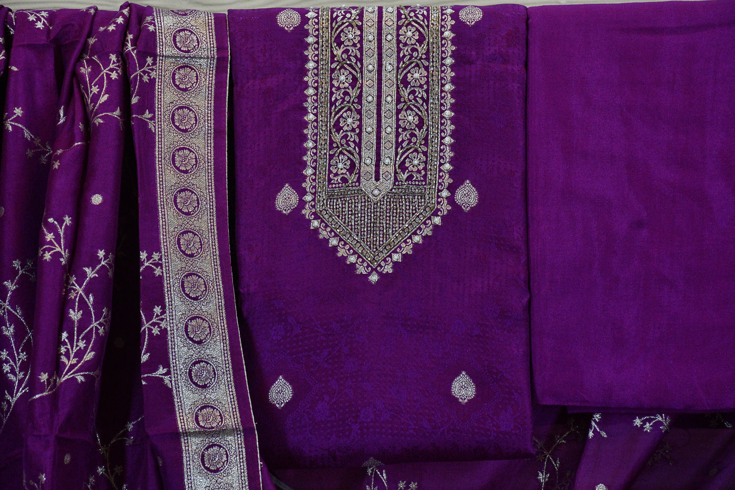 Royal Purple Embroidered Dress Material