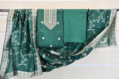 Emerald Green Embroidered Dress Material