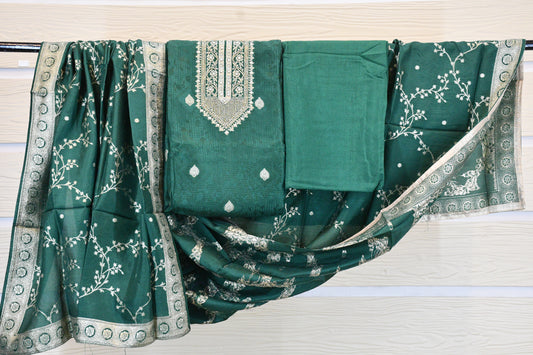 Emerald Green Embroidered Dress Material