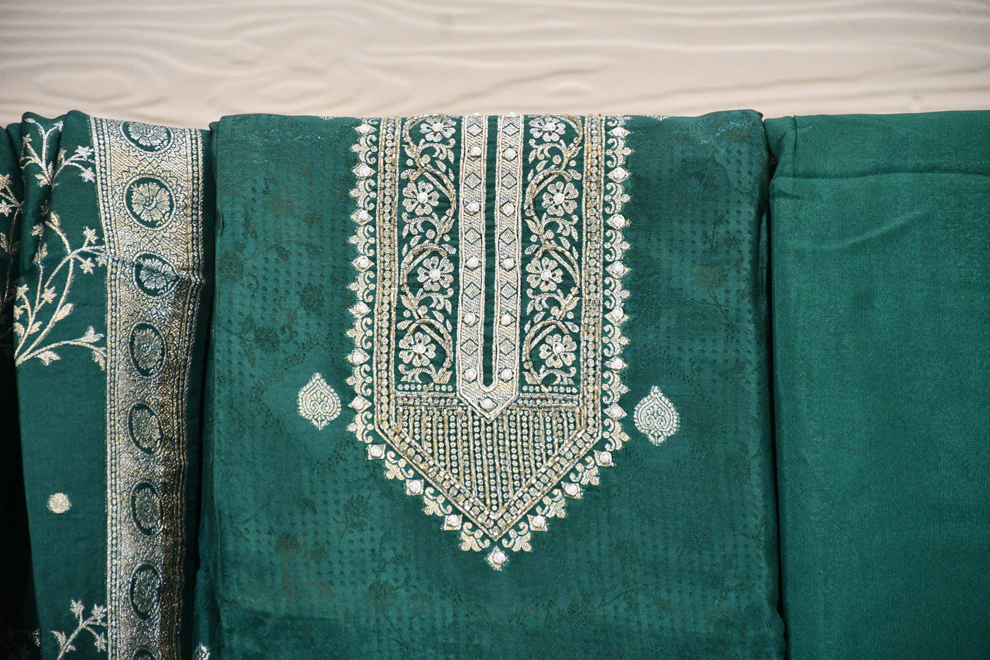 Emerald Green Embroidered Dress Material