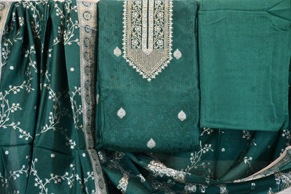 Emerald Green Embroidered Dress Material