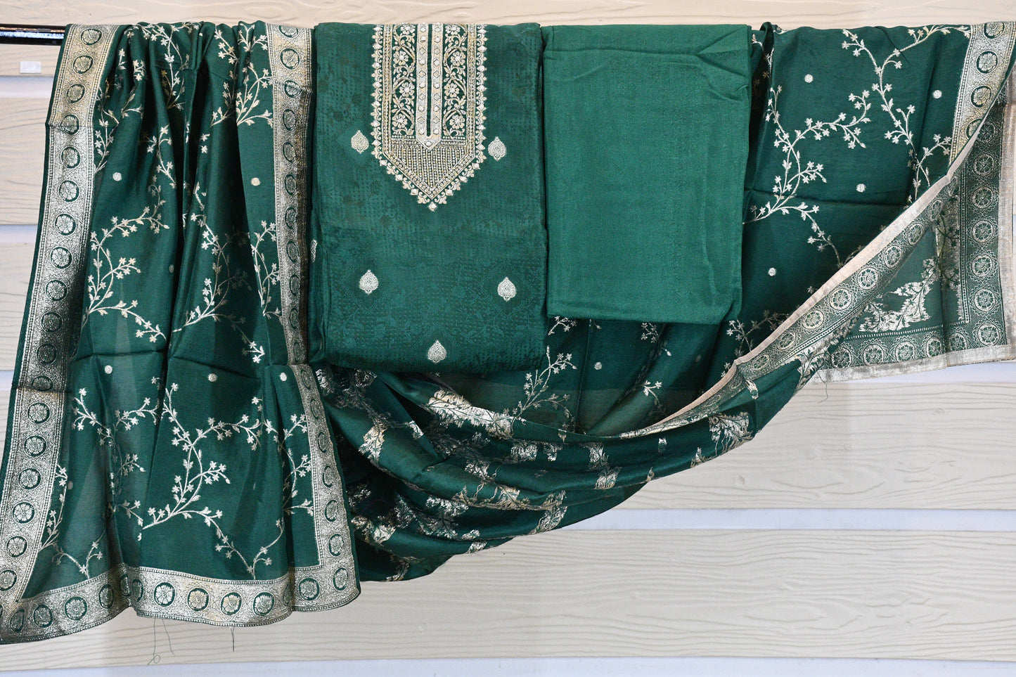 Emerald Green Embroidered Dress Material