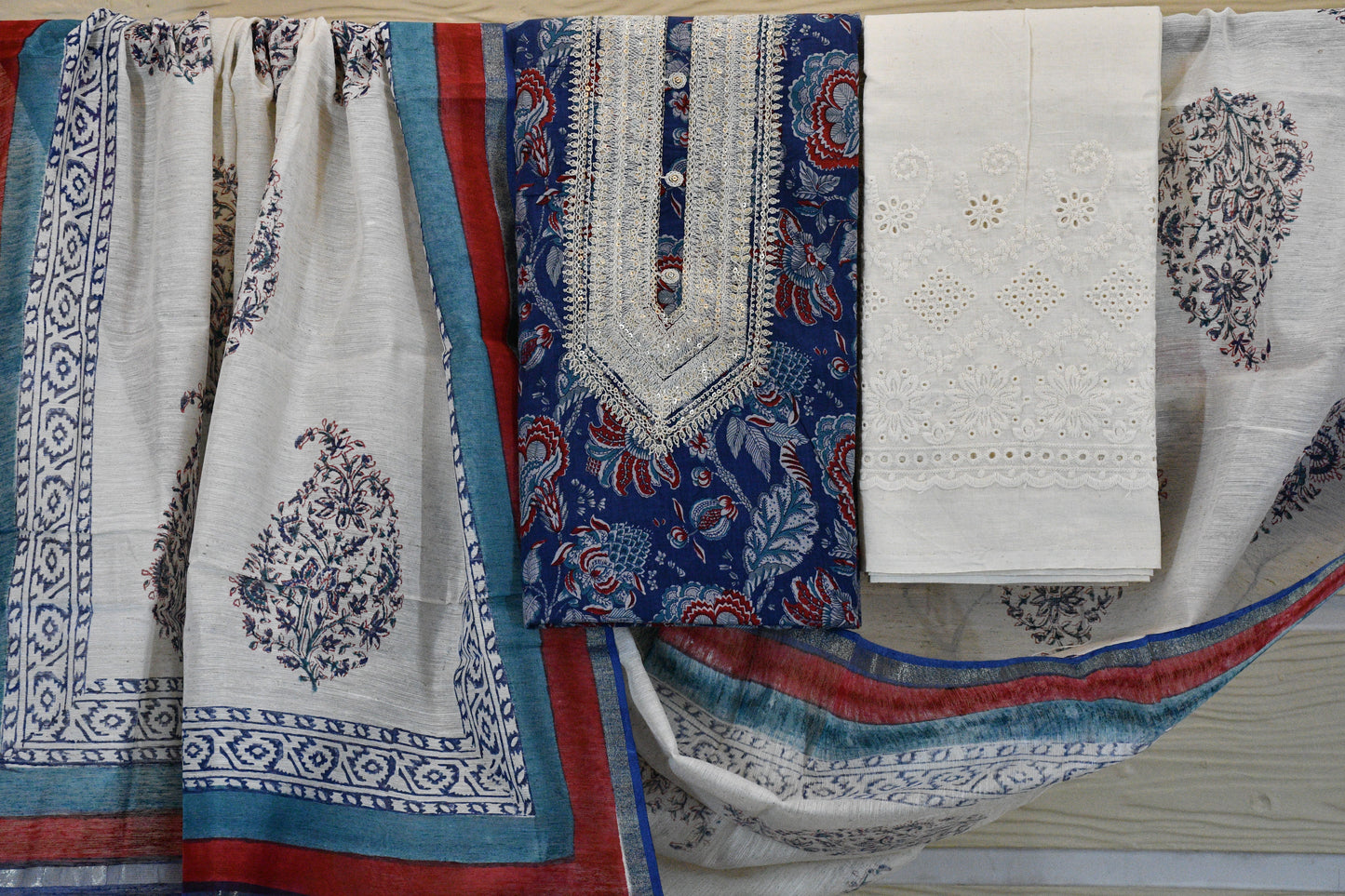 Ivory & Indigo Printed Cotton Suit Set