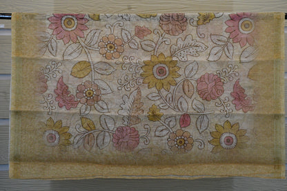 Beige Floral Printed Chanderi Suit Set